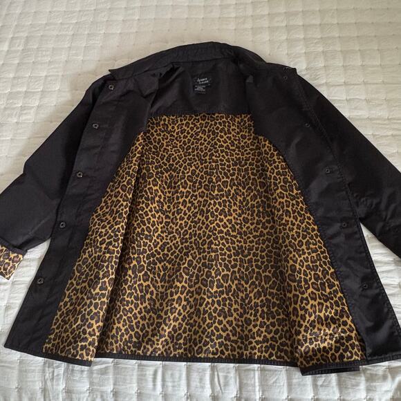 VTG Dennis Basso Nylon Barn Jacket Rain Coat Women's M | Black & Animal Print - Picture 6 of 12